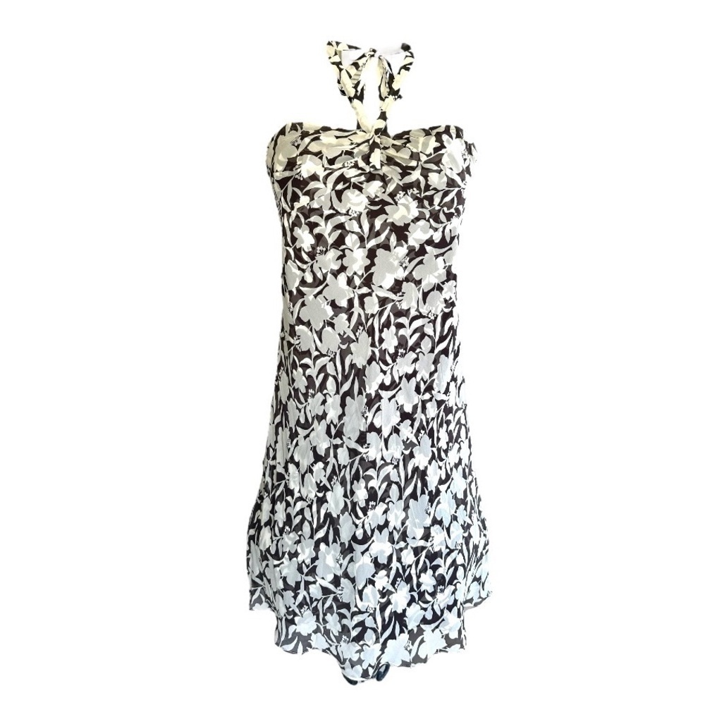 ANN TAYLOR, WOMENS, NWOT, SHEER OVER SILK, STRAPLESS/HALTER DRESS. SIZE 4